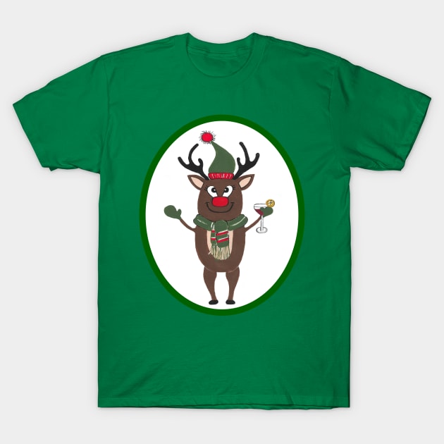 CHRISTMAS Cocktails Reindeer T-Shirt by SartorisArt1